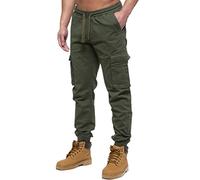 989Zé ENZO Jeans cargo pour homme avec taille élastique, kaki, 38 cm
