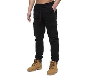 989Zé ENZO Jeans cargo pour homme avec taille élastique, Noir , 40