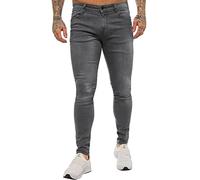 989Zé ENZO Jeans en denim stretch super skinny ajustés pour homme EZ326 Toutes les tailles de tour de taille UK, gris foncé, 34W / 32L