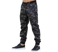 989Zé ENZO Pantalon Cargo en Jean Camouflage pour Hommes avec Poignets EZ409 Gris Fonce 28W / 32L