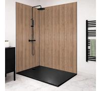 99 Déco Panneaux Muraux de Douche en Aluminium Composite, Effet Bois Marron, 90x220 cm et 120x220 cm, avec Profilés Noirs, Installation par Collage