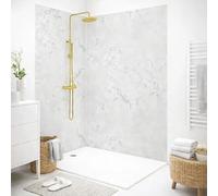 99 Déco Panneaux Muraux de Douche en Aluminium Composite, Effet Marbre Blanc, 90x220 cm et 120x220 cm, 3 mm, avec Profilés Blancs, Installation par Collage