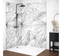 99 Déco Panneaux Muraux de Douche en Aluminium Composite, Motif Feuilles Tropicales Noir et Blanc, 90x220 cm et 120x220 cm, avec Profilés Noirs, Installation par Collage