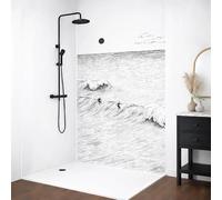 99 Déco Panneaux Muraux de Douche en Aluminium Composite, Noir et Blanc Motif Vagues, 90x220 cm et 120x220 cm avec Profilés Blancs, Installation par Collage