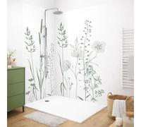 99 Déco Panneaux Muraux de Douche en Aluminium Composite, Vert Motif Végétal, 90x220 cm et 120x220 cm avec Profilés Blancs, Installation Murale