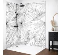 99 Déco Panneaux Muraux de Douche PVC, Motif Feuilles Tropicales Noir et Blanc, 90x220 cm et 120x220 cm, 3mm, avec Profilés Noirs