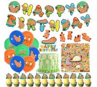99 Pièces Capybara Decoration Anniversaire,Capybara Fournitures De Fête D'anniversaire Capybara Autocollants Figurines Miniatures Capybara Bannière Ballons Dessin Animé Cake Topper