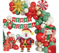 99 Pièces Guirlande de Ballons de Noël avec Père Noël Bonbons Étoiles Dorées Cadeaux Ballons en Aluminium Bannière Merry Christmas pour les Décorations du Nouvel An à la Maison