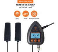 991W Testeur de qualité d'eau numérique Bluetooth Wifi Mini 5 en 1 Analyseur d'eau PH / EC / TDS / S.G / Température APP Surveillance à distance Notification d'alarme pour l'eau potable Aquarium Labor