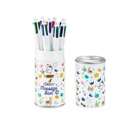 BIC 4 Couleurs Décor Box, Stylo à Bille Rétractable, Stylo 4 Couleurs, Pointe Moyenne (1 mm), Boîte Métallique, Lot de 8