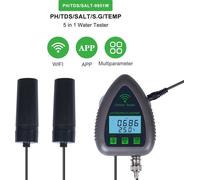 9951W Testeur de qualité d'eau numérique Bluetooth Wifi Mini 5 en 1 Analyseur d'eau PH / TDS / SALT / S.G / Température APP Surveillance à distance Notification d'alarme pour l'eau potable Aquarium La
