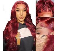 99j Bourgogne Lace Front Perruques Cheveux Humains 13x4 Body Wave Lace Front Perruques Cheveux Humains Densité 150% Vin Rouge Couleur Perruques for Femmes HD Transparent Lace Perruque de Cheveux Humai