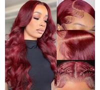 99j Burgundy 13 x 6 Synthetic Lace Front Wig - Glueless Ready to Wear 26 Inch Body Wave Synthetic Wigs for Women, Heat-Resistant Fibre