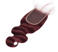 # 99j Vin Rouge Dentelle Fermeture 4X4 HDTransparent Lacets Avant, Brésilien Bourgogne Vague de Corps Extensions de Cheveux Humains pour Femme Charmant(22 inch)