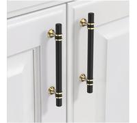 9BUILD EU0044 - Lot de 10 poignées d'armoire - Noir et doré - Espacement des trous : 128 mm - Pour armoires de cuisine, armoires de cuisine