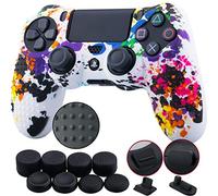 9CDeer 1 Morceau de Silicones Clouté Transfert d'eau Cas Couverture Peau Cover Skin 8 Poignées de Pouce Thumb Grip 2 étanche à la Poussière Bouchons pour Manette PS4/Slim/Pro Graffiti éclaboussant