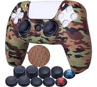 9CDeer 1 x Silicone Transfert Impression Protecteur épais Couverture Peau + 10 Thumb Grip pour Manette Playstation 5 / PS5 Camouflage marron