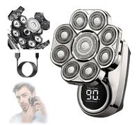 9D Electric Head Shaver for Bald Men,6-in-1 Wet and Dry Waterproof Shaver,LED Display Rechargeable 360°Close Razor,Nose Hair and Beard Trimmer for Men (Silver-A, 9D)