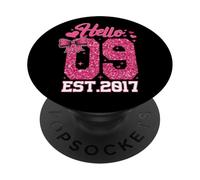 9ème Anniversaire Fille Pink Coquette Bow Hello Nine 9 Years PopSockets PopGrip Adhésif