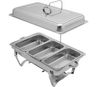 9L Chauffe-plat en acier inoxydable avec 3 compartiments Rectangulaire Chafing Dish Récipient chauffant pour aliments (argent) pour buffet fête ménage