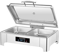 9L Chauffe Plats avec Contrôle De Température, Chafing Dish Electrique, En acier inoxydable, Plateaux Amovibles avec Couvercle en Verre Visible, Marmite Chauffante Buffet pour Restaurants Banquets