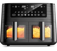 9L Dual Zone Air Fryer avec Fenêtre de Visualisation, Friteuse sans Huile avec 2 Tiroir, 9-in-1 Programmes de Cuisson, Écran Tactile, Fonction Rendez-vous, Faible en Grasses, Va au Lave-vaisselle