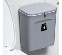 9L Poubelle murale avec couvercle coulissant Salle de bain Poubelle de cuisine Crochet mobile Poubelle suspendue avec couvercle (Gris)