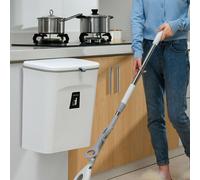 9L Poubelle murale avec couvercle coulissant Salle de bain Poubelle de cuisine Crochet mobile Poubelle suspendue avec couvercle (Blanc)