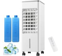 9L Refroidisseur d'air mobile avec télécommande,2026 Rafraîchisseur d'Air Évaporatif,ventilateur silencieux 3 Vitesses, 3 Modes, Oscillation 120°, Télécommande, 4 Sur Roulettes，White - télécommande