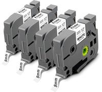9mm Ruban D'étiquettes Compatible pour Brother TZe221 TZe-221 TZ-221 Tze Laminé pour Brother PT-H107B H105 H100LB E110 H200 H110 P300BT H101C D200 E110VP D400 D600VP Noir sur Blanc Paquet de 4