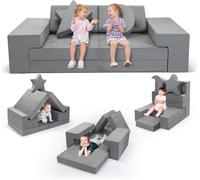 9p-Canapé Convertible pour Enfant, Canapé de Jeu pour Enfants et Fauteuil -Conforme à la réglementation européenne, ((Ensemble de canapés pour Enfants 9 pièces - Gris Pur))