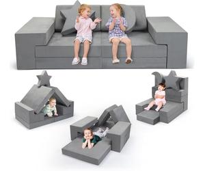 9p-Canapé Convertible pour Enfant, Canapé de Jeu pour Enfants et Fauteuil -Conforme à la réglementation européenne, ((Ensemble de canapés pour Enfants 9 pièces - Gris Pur))