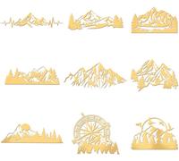 9pcs 4x4cm Autocollants En Métal Motif Montagne Forêt Autocollants Autocollants Or Boussole Oiseau Autocollants En Métal Or Pour Scrapbooks Diy Resin Crafts Phone Water Bottle Decor