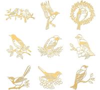 9pcs 4x4cm Stickers Motif Oiseau Branche Fleur Autocollant Or Thème Animal Energy Sticker Or Pour Scrapbooks Diy Résine Artisanat Décoration Bouteille D'eau Téléphone