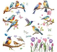 9PCS Autocollants Fenetre Printemps, Sticker Oiseaux Fleur Printemps, Gommettes Electrostatiques Vitres, Decoration Sticker Vitre Printemps, Décoration Chambre Bureau Autocollants Vitrine Amovible