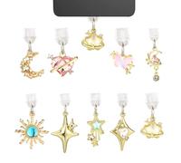 9pcs Bouchon Anti-Poussière Charm pour Kindle, Or Étoile Lune Soleil Design Pendentif Téléphone Mignon Protection Ports pour Liseuse Livre Femmes Professeurs Étudiants Accessoires