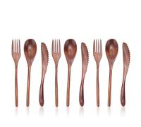 9Pcs Cuillères en Bois Fourchette Couteau Kit, couverts en bois réutilisables japonais,Ensemble de Couverts en Boiss,Ensemble de Couvertss réutilisable, couvertss en boiss réutilisables