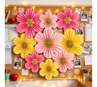 9Pcs Fleurs en Papier Décorations Murales Rose Or Ventilateurs en Papier Décoration de Salle de coration de Toile de Fond Florale en Papier Décoration pour Anniversaire Marriage Baby Shower