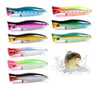 9pcs Lours de pêche 3D Eyes réalistes Popper Fishing Lere appât avec des Crochets aigus Grand appât Bouche en Eau Douce et nage en Eau salée pour Le Requin Basse du Thon, leurre