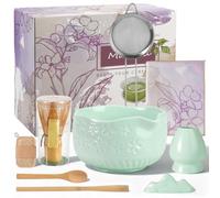 9PCS Matcha Tea Set, Matcha Set Grün, Matcha Tea Set with Whisk and Bowl, Ceramic Matcha Bowl with Spout Und Luffa (Green)