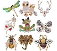 9pcs mignon strass animal insecte broche Pin Set Vintage Elephannt chat hibou Corsages foulard Clips bijoux accessoires pour dames