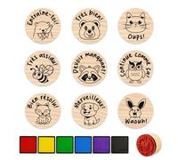 9PCS Tampon Enseignant d’animaux Mignons, Tampon Maitresse d'école & Encreurs, Cadeau pour Maitresse/Atsem