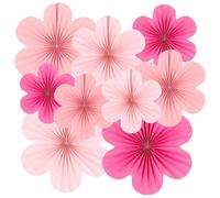 9Pièces Fleur en Papier Décoration de Fond, Rosace pour Fête, Anniversaire, Thé - Suspendue Rose