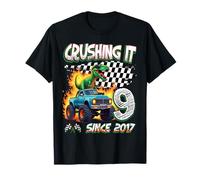 9th Birthday Monster Truck Dinosaur Crushing It Since 2017 T-Shirt
