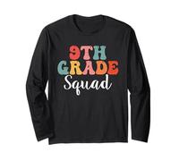 9th Grade Squad Retro Groovy Men Women First Day of School Manche Longue