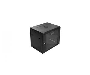 9U wall mounting cabinet 19" rack 600x450, glass door, mounted, 60kg, black (RAL 9005)