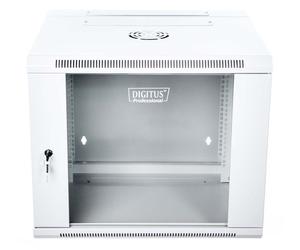 9U wall mounting cabinet 19" rack 600x550, glass door, double sectioned, mounted, 60kg, grey (RAL 7035)