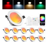 9W Spot LED Encastrable Extra Plat, Luminaire Plafonnier LED 230V Spot Encastrable led pots de Plafond, RGBWC+CCT Dimmable, Contrôle APP, Fonctionne avec Google Home/Alexa, Lot de 10