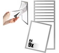 9x Cadres Magnétiques Din A4 Autocollants-Porte-Documents Avec Fermeture Magnétique-Pochette D'information Pour Porte,Fenêtre,Bureau,Cabinet Et Entreprise (Argenté-9x)