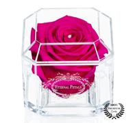 A 100% Real Rose That Lasts A Year - The Perfect Unique Gift for Women and Men, an Anniversary Gift, A Birthday Gift - White Gold Solo with Swarovski Crystal (Hot Pink)